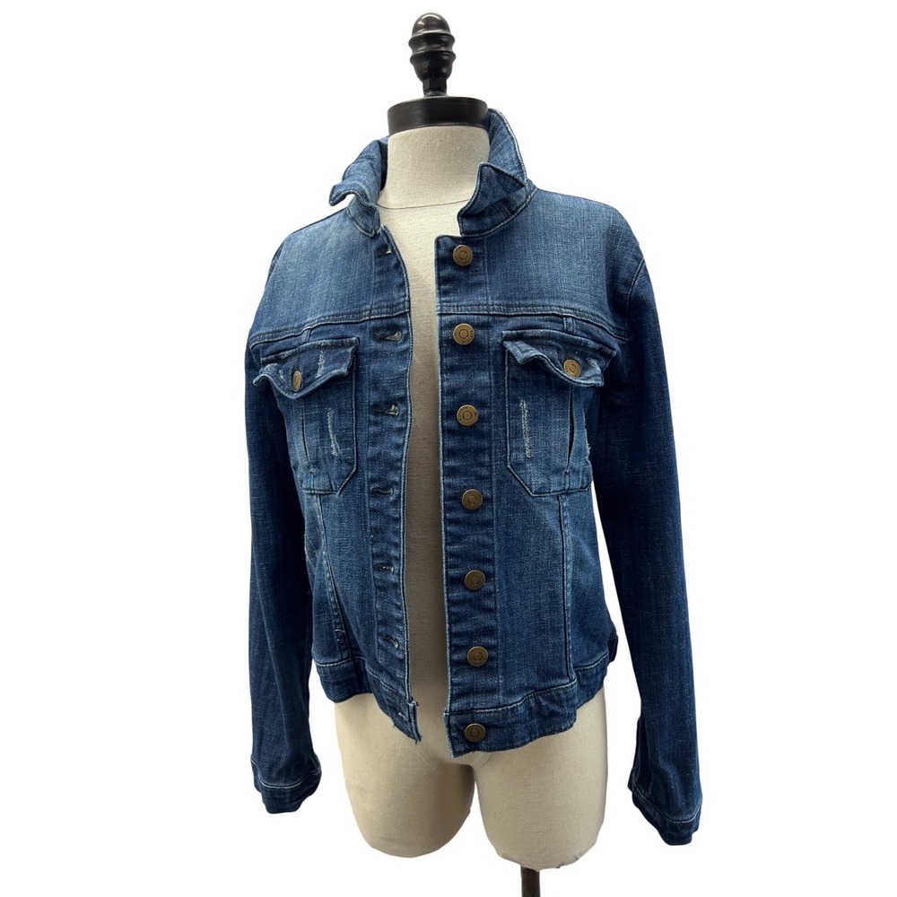 Pistola Denim Jacket Womens Large Blue Excellent Distressed Trucker P5045NI